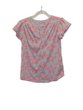 Women's Pink Floral Print Flutter Sleeve Blouse - Light Blue